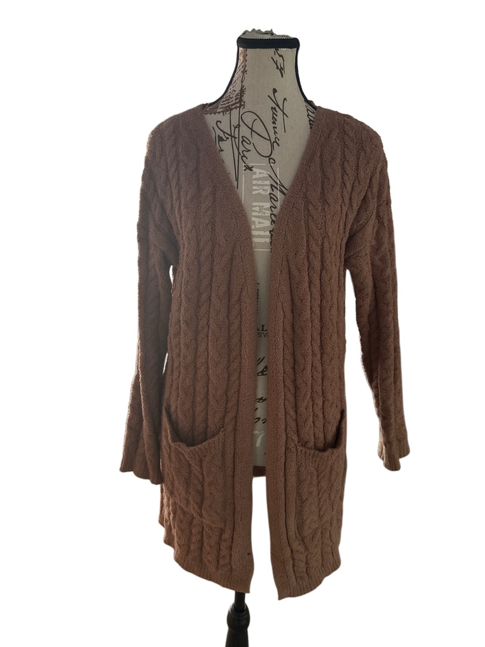 Sincerely Jules Brown Cable-Knit Open Cardigan